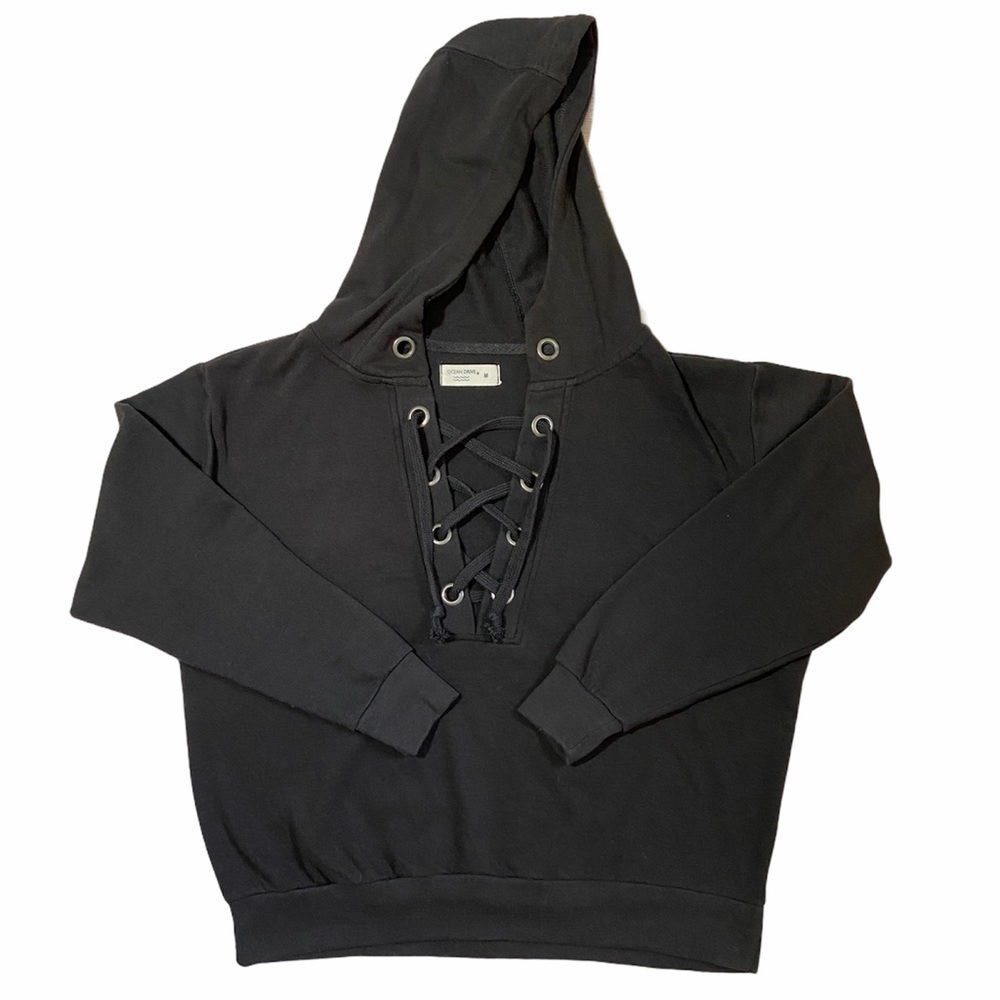 Ocean Drive Black Cropped Hoodie Sweatshirt Women’s Medium